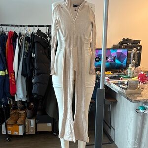 PrettyLittleThing Light Beige Ribbed Jumpsuit